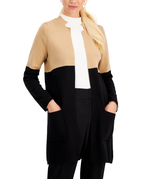 Kasper Womens Color Blocked Longer Length Cardigan